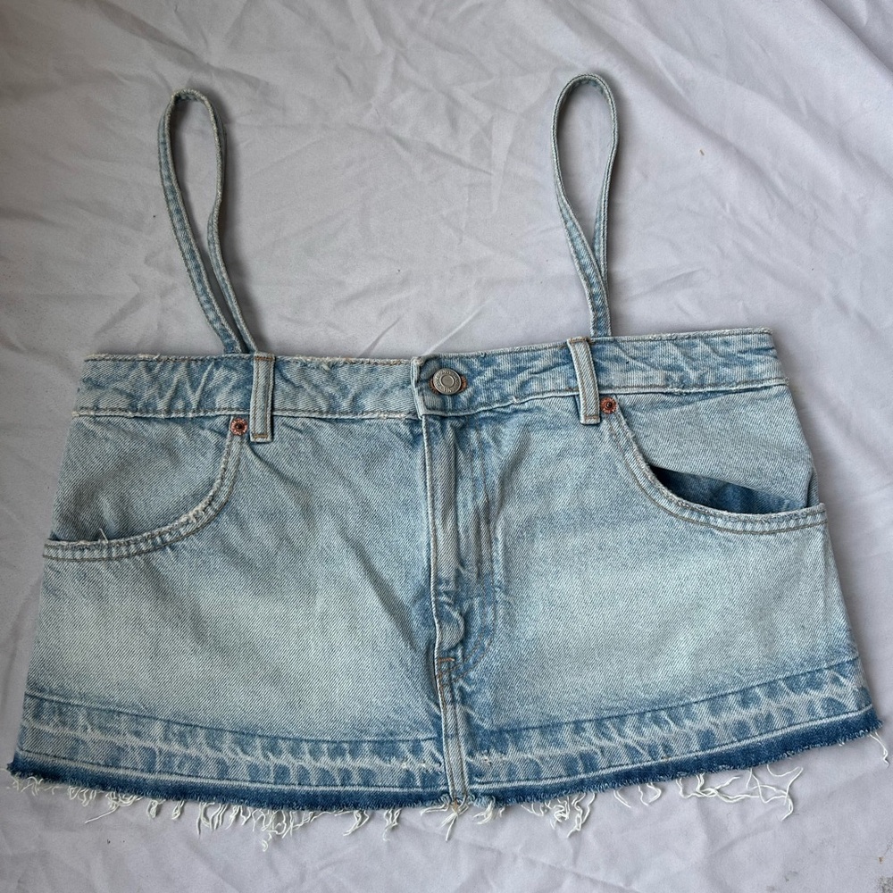 Zara Denim Skirt Effect Crop Top